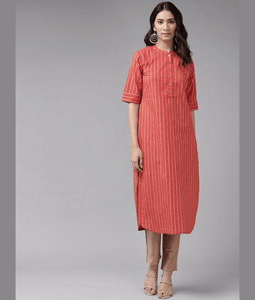 Yash Gallery - Red Cotton Women's Straight Kurti ( Pack of 1 )