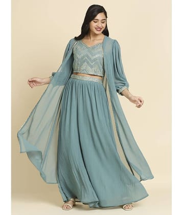 Madhuram Textiles Green Georgette Circular Stitched Lehenga