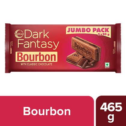 Sunfeast Dark Fantasy Bourbon - With Classic Chocolate Jumbo Pack, 465 g (5 x 93 g)
