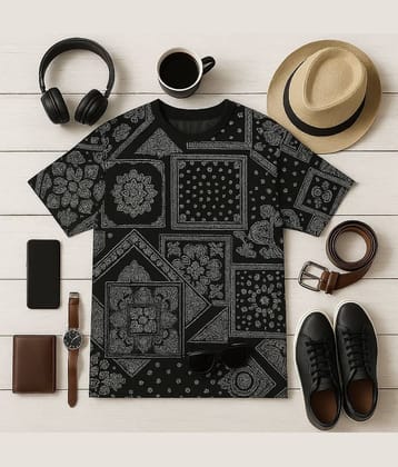 AUSTIZ Men Cotton Blend Regular Fit Printed T-Shirt ( Black )