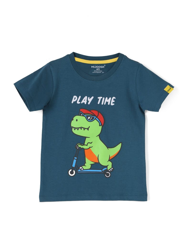 Trendy Kids Boys T shirt Cotton Blue Coral Skating Dino 2025 at ShopCircuit | ONDC