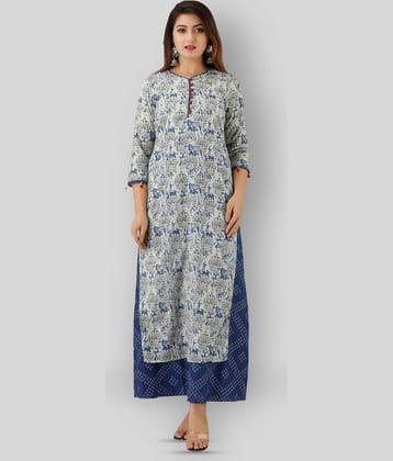 FabbibaPrints - Light Grey Straight Cotton Women's Stitched Ethnic Gown ( Pack of 1 )