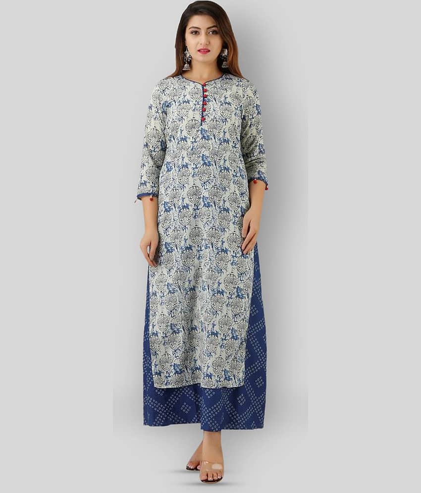FabbibaPrints - Light Grey Straight Cotton Women's Stitched Ethnic Gown ( Pack of 1 )