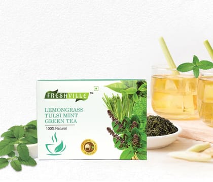 Freshville''s Natural Lemongrass and Tulsi Green Tea with Mint: 25 Tea Bags Infusion: For Enhanced Immunity, Healthy Cholesterol Levels, and Heart Wellness 25x2gram Freshville''s Natural Lemongrass and Tulsi Green Tea with Mint: 25 Tea Bags Infusion: For Enhanced Immunity, Healthy Cholesterol Levels, and Heart Wellness 25x2gram