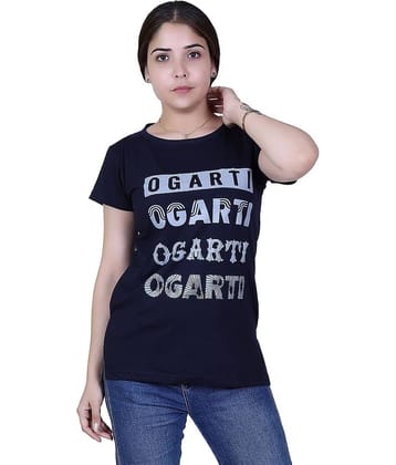 Ogarti Women Cotton Blend Printed Regular Fit Round Neck T-Shirt ( Navy )