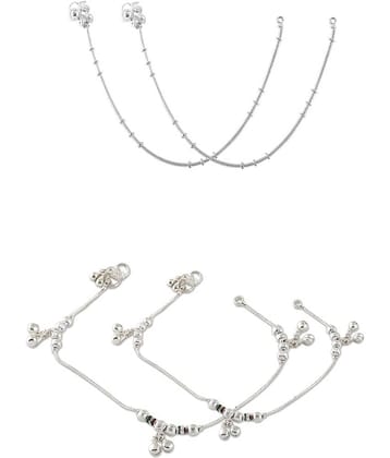 HEER COLLECTION - Silver Anklets ( Pack of 2 )