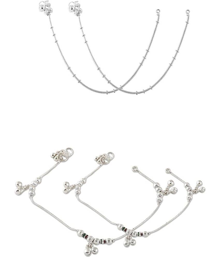 HEER COLLECTION - Silver Anklets ( Pack of 2 )
