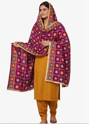 Heavy Mirror Work Dupatta For Women | Traditional Ethnic Handcrafted Embellished Dupatta | Elegant Chinon Silk Wrap 2.25 Meter | Designer Wedding Festival Accessory Rani Pink Color