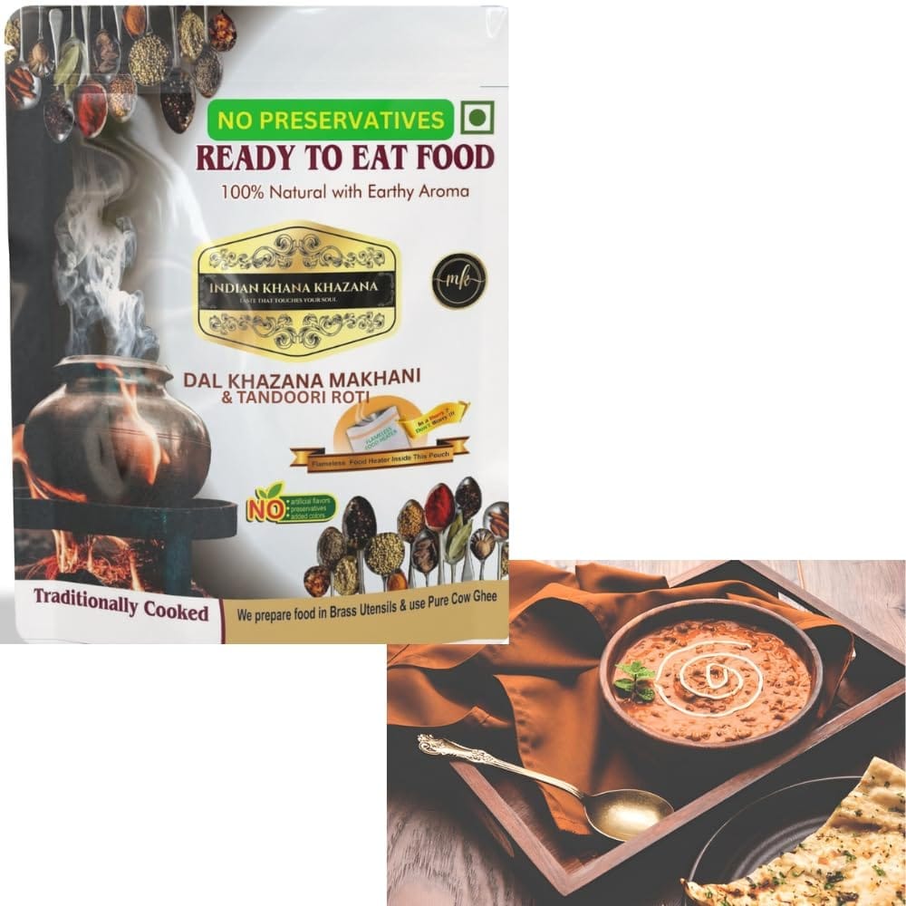INDIAN KHANA KHAZANA Ready to eat Dal Khazana Makhani & Tandoori Roti (Combo of 202gm Dal Khazana Makhani and 2 Tandoori Roti | No Added Preservative and Colours (Dal Makhani & Tandoori Roti Combo)