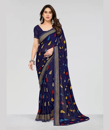 ANAND SAREES Georgette Printed Saree With Unstitched Blouse Piece ( Blue )