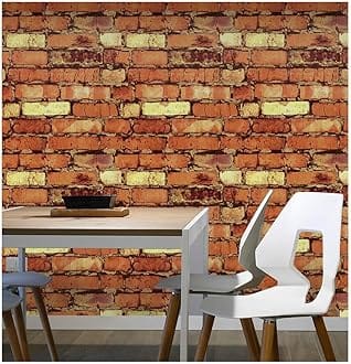 Eurotex self Adhesive Wallpaper DIY Peel and Stick Wall Stickers for Living Room, Bedroom, Office (Brick Design, 45x 600 cm)