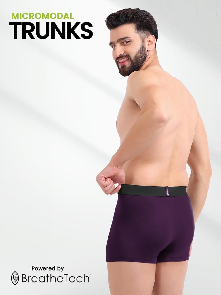 FREECULTR Men's Underwear Anti Bacterial Micromodal Airsoft Trunk - Non Itch No Chaffing Sweat Proof - Pack of 3-Trippy Violet,Prussian Blue,Ash Grey
