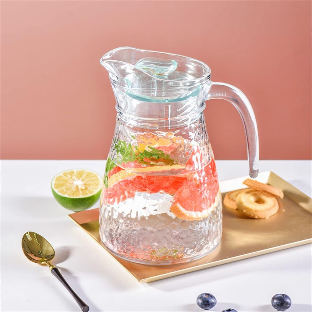 Premium Glass Water Jug Transparent Hot Cold Water Glass Pitcher with Lid Water Jug, Iced Tea, Milk and Juice Beverage Carafe, Lemon Jug (1.5 Litre; Pack of 1)