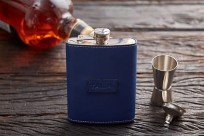 Leather-Covered Kidney Flask Gift Set