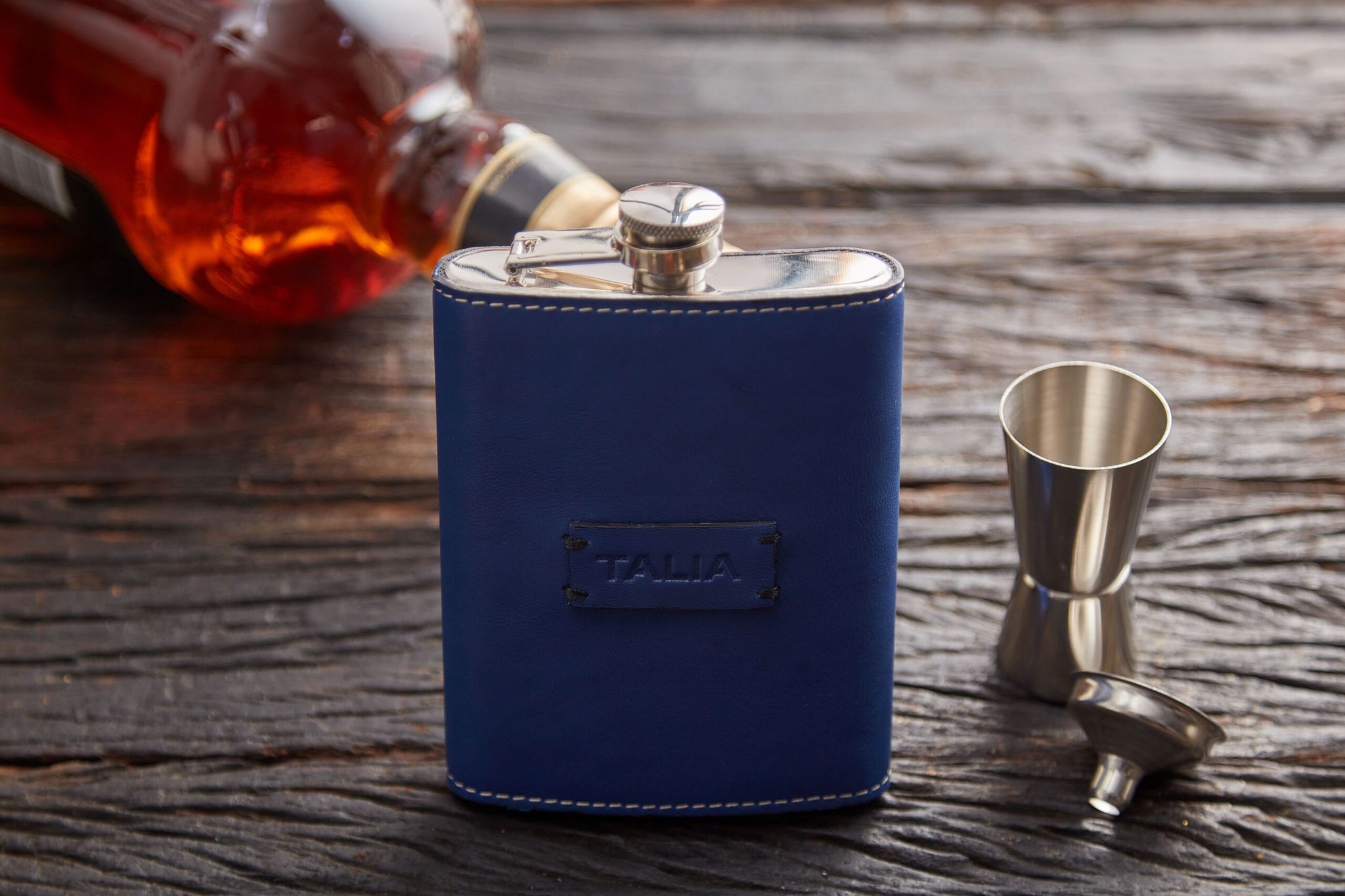 Leather-Covered Kidney Flask Gift Set
