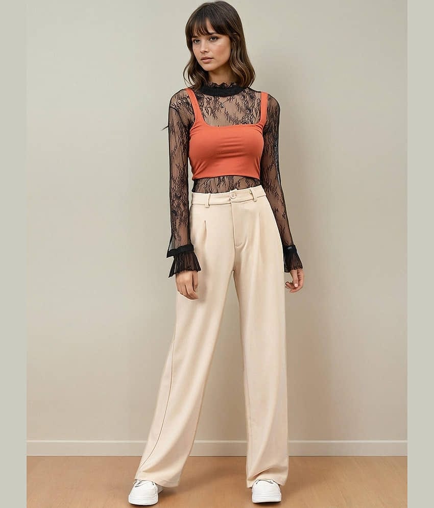 kotty Women Rayon Blend Casual Trousers ( Beige )