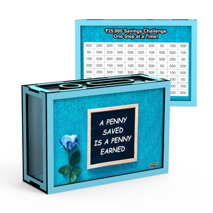 Wooden Money Saving Box for Adults & Kids – Target ₹25,000 / ₹1,00,000 | Colorful Coin Bank with Number Tracker & Transparent Sides | Piggy Bank, Savings Box Gift Idea (Design 1)-25000