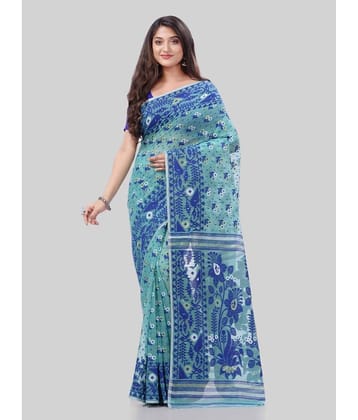 Desh Bidesh Cotton Woven Saree Without Blouse Piece ( Turquoise )