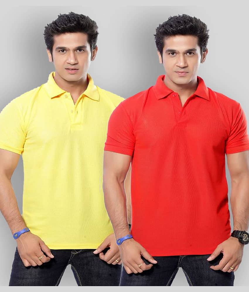 SKYRISE Pack of 2 Cotton Blend Slim Fit Solid Half Sleeves Men's Polo T Shirt ( Multicolor )
