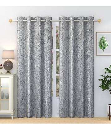 Homefab India Abstract Blackout Eyelet Door Curtain 7ft (Pack of 2) - Light Grey