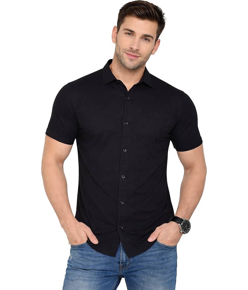 Tfurnish Cotton Blend Regular Fit Solids Half Sleeves Men's Casual Shirt - Black ( Pack of 1 )