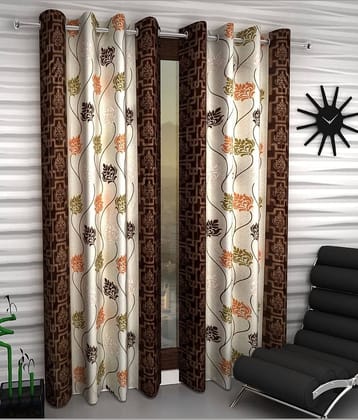 Home Sizzler Set of 2 Window Eyelet Curtains Abstract Brown