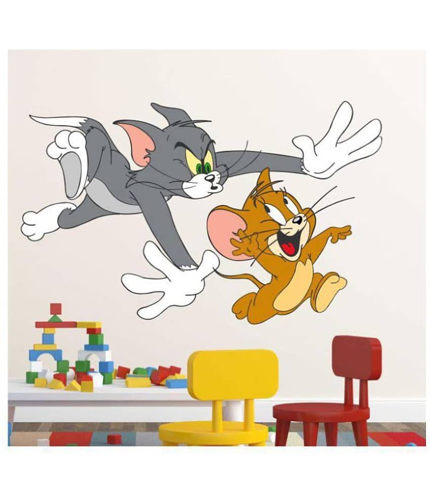 Wallzone Tom & Jerry Cartoon Characters Sticker ( 55 x 95 cms )