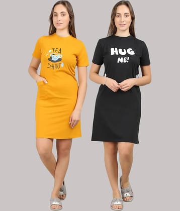 MEGASKA - Multi Color Cotton Women's Nightwear Night T-Shirt ( Pack of 2 )