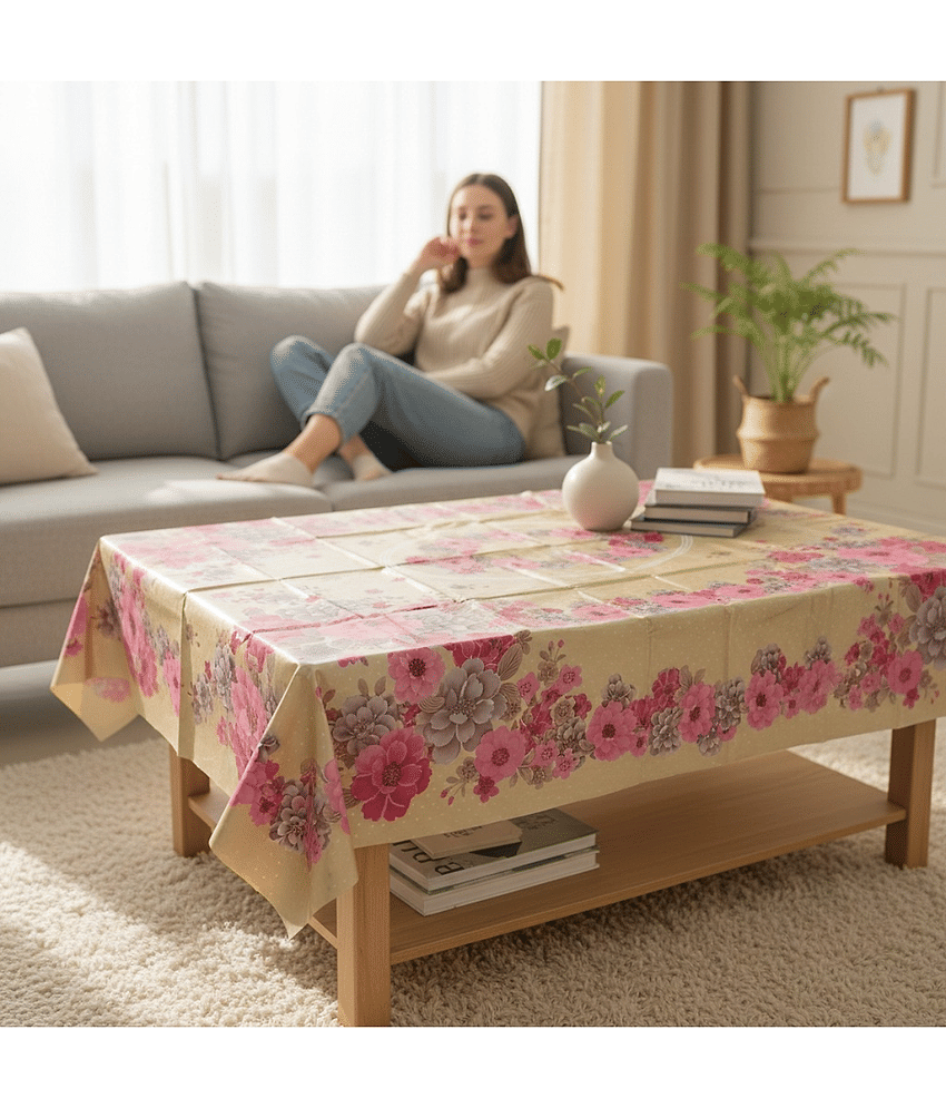 Crosmo Self Design Plastic 4 Seater Rectangle Table Cover ( 152 x 101 ) cm Pack of 1 Gold