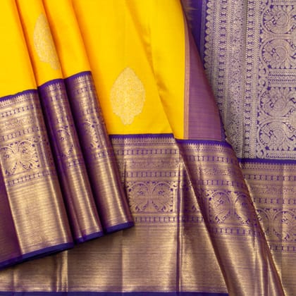 Yellow And Violet Kanchipuram Silk Saree For Wedding Wear PV NYC 1481