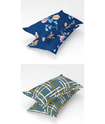 Homefab India - Pack of 4 Microfiber Floral Printed Standard Size Pillow Cover ( 66.04 cm(26) x 43.18 cm(17) ) - Multi-Colour