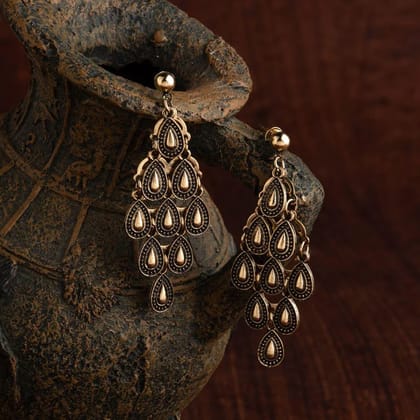 Gold Plated Designer Tear Drop Shaped Dangle Earring- AER 1466