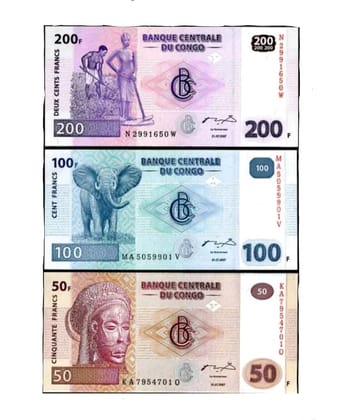 SUPER ANTIQUES GALLERY - CONGO 50,100,200 FRANCS SET IN TOP GRADE 3 Paper currency & Bank notes