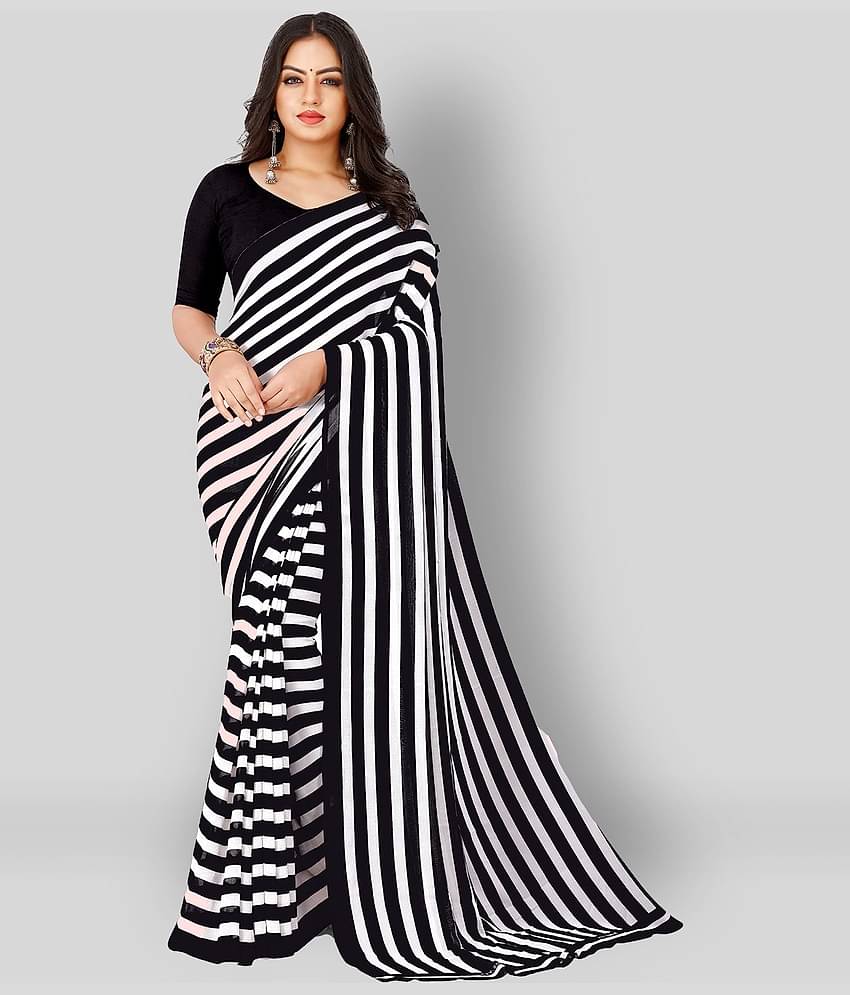 Anand Georgette Saree With Unstitched Blouse Piece ( Black )