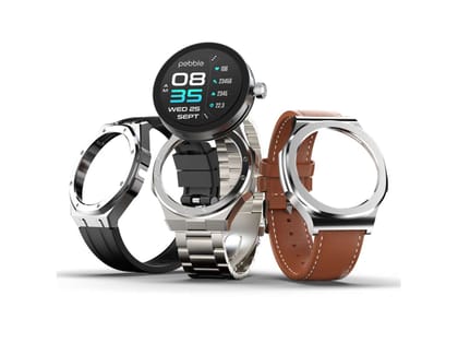 Pebble Shuffle 1.43" AMOLED 550 NITS Display with Bluetooth Calling & Advanced Health Monitoring, 3 Interchangeable Dial, 3 Straps