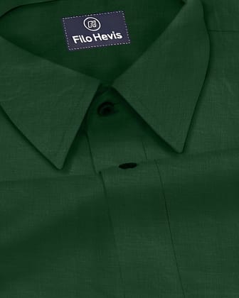 Men's Pure Linen Casual Shirt - Dark Green-M