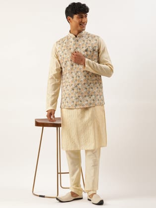Grey and Beige Printed Jacket-Made To Measure