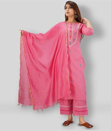 SVARCHI - Pink Straight Cotton Women's Stitched Salwar Suit ( Pack of 1 )