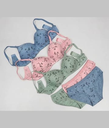 EASTERN CLUB Pack of 3 Cotton Blend Bra & Panty Set For Women ( Multicolor )