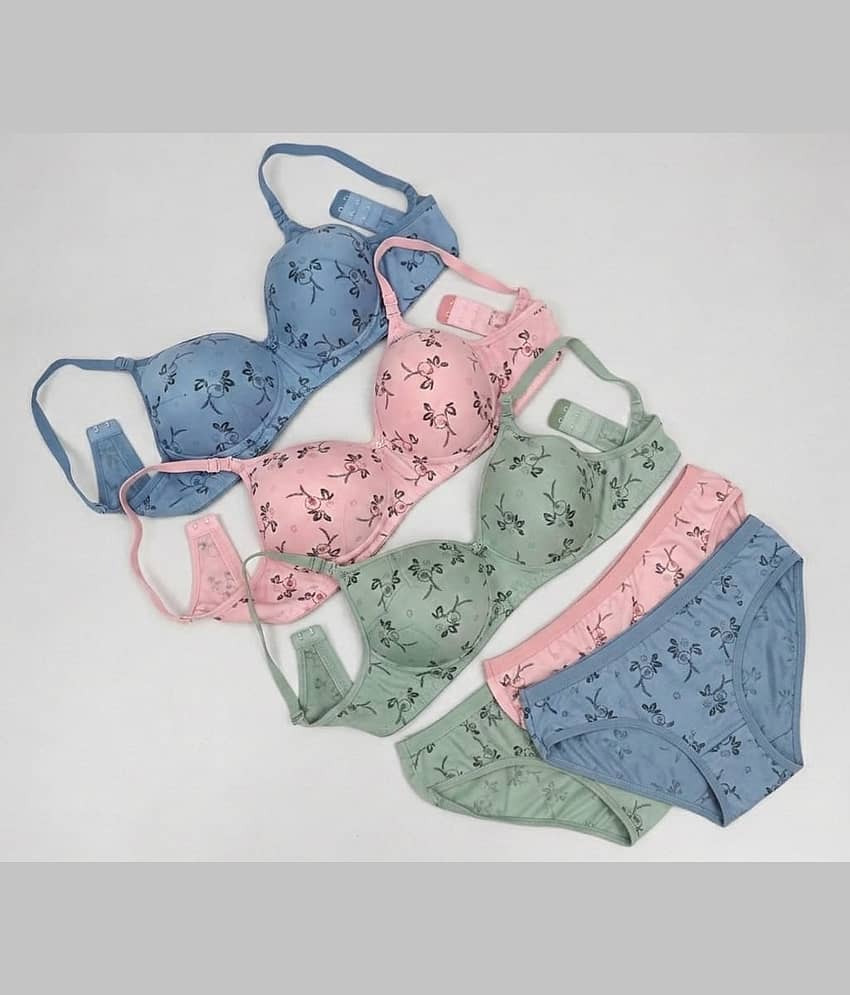 EASTERN CLUB Pack of 3 Cotton Blend Bra & Panty Set For Women ( Multicolor )