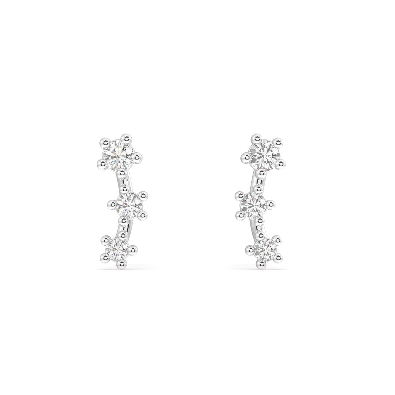 Tri zirconia climber stud earring set-Rhodium