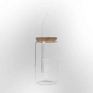 IMECO ECO JAR Glass Sipper with Bamboo Lid and Straw, Borosilicate Glass (500 ml), BPA-Free and Leak-Proof