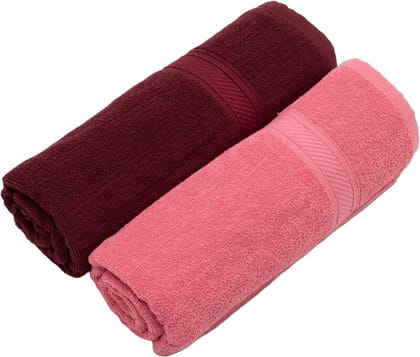 Furnofy Cotton 450 GSM Bath Towel Merun, Pink (Pack Of 2) Furnofy Cotton 450 GSM Bath Towel Merun, Pink (Pack Of 2)