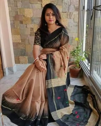 BLACK AND BROWN COLOR LINEN DIGITAL PRINTED SAREE   1523