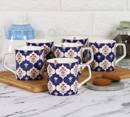 India Circus Blue Lattice Treasures Mug Set Of 6