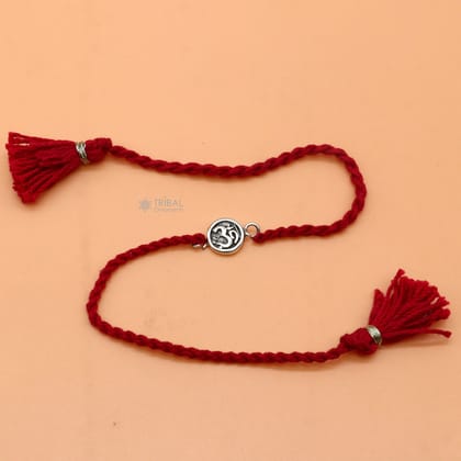 925 Sterling silver HINDU Mantra "Aum"/ OM design pendant Rakhi bracelet. best gift for your brother's on special Rakshabandhan festival  rk315-Red Thread