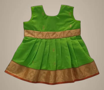 Mom And Me Parrot Green Frock (0-3 Months) | Cotton Silk Premium Ethnic | Festive Wear Mom And Me Parrot Green Frock (0-3 Months) | Cotton Silk Premium Ethnic | Festive Wear