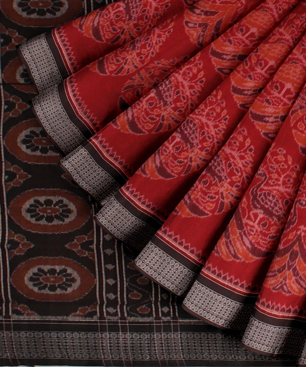 Red Coffee Brown Cotton Handloom Sambalpuri Saree