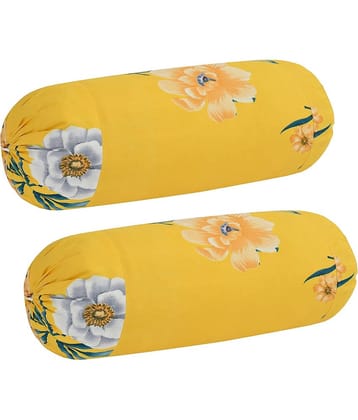 MAHALUXMI COLLECTION - Pack of 2 Cotton Floral Standard Size Pillow Cover ( 81.28 cm(32) x 40.64 cm(16) ) - Yellow