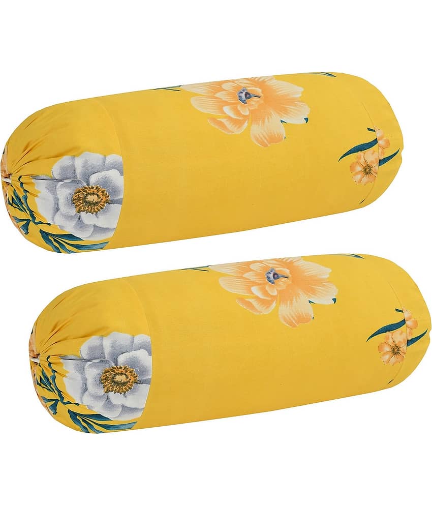 MAHALUXMI COLLECTION - Pack of 2 Cotton Floral Standard Size Pillow Cover ( 81.28 cm(32) x 40.64 cm(16) ) - Yellow